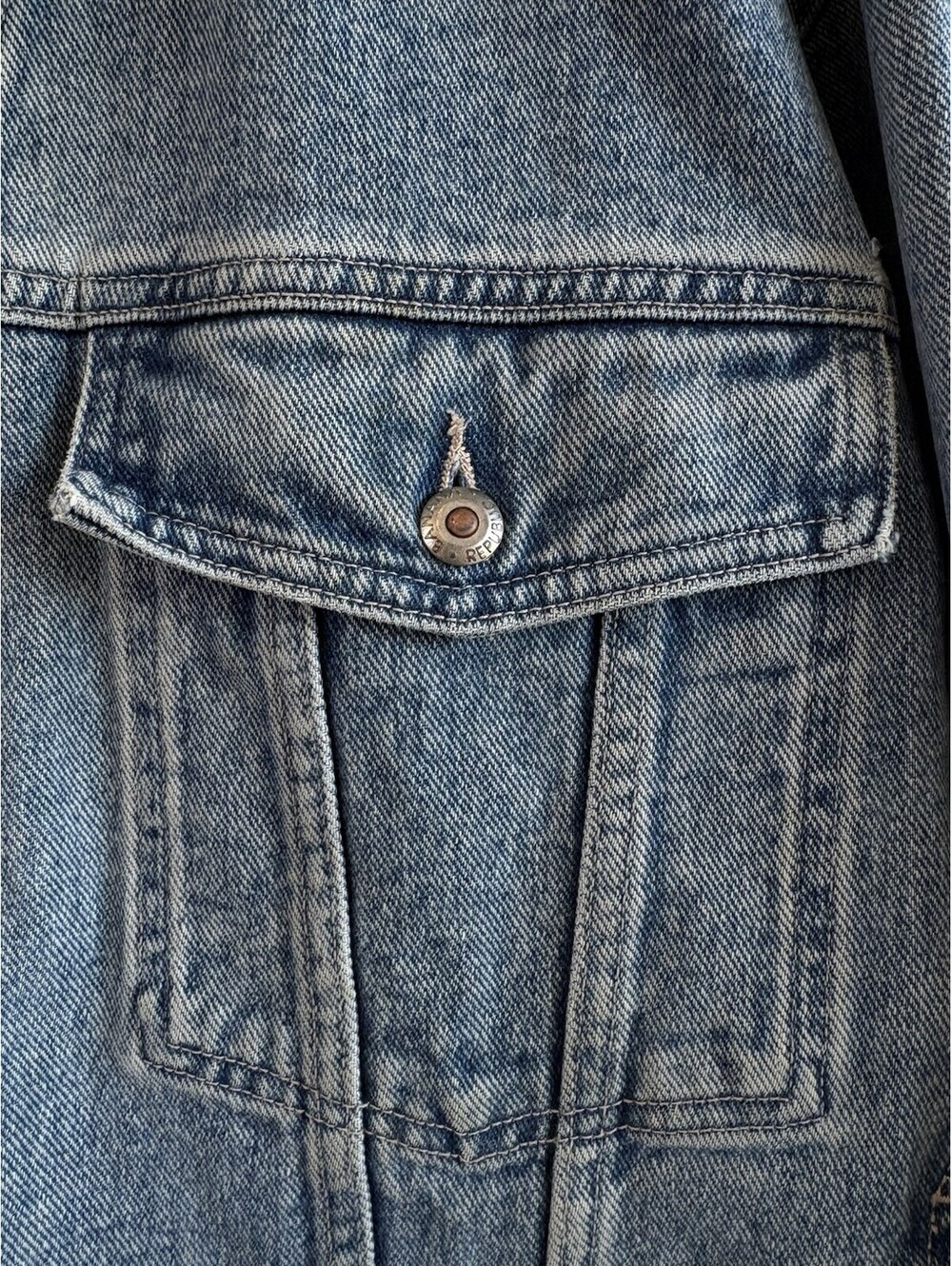 Vintage 80s Banana Republic Safari Era Leather Collar Denim Jacket Macau XL - Picture 6 of 6